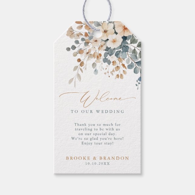 Soft Muted Earthy Tone Floral Watercolor Wedding Gift Tags (Front)