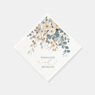 Soft Muted Earthy Tone Floral Watercolor Wedding Napkin