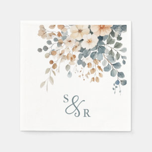Soft Muted Earthy Tone Floral Watercolor Wedding Napkin