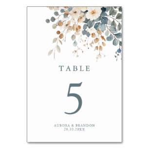 Soft Muted Earthy Tone Floral Watercolor Wedding Table Number