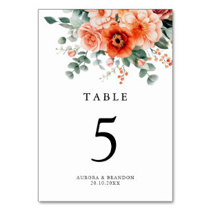 Soft Muted Earthy Tone Floral Watercolor Wedding Table Number