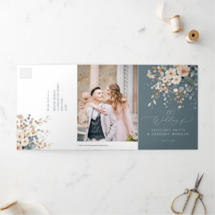 Soft Muted Earthy Tone Floral Watercolor Wedding Tri-Fold Announcement