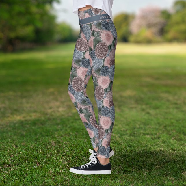 Soft Muted Peony Pattern with your own quote Leggings (Creator Uploaded)