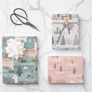 Soft Muted Scandi Inspired Christmas Wrapping Paper Sheet