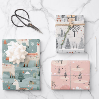 Soft Muted Scandi Inspired Christmas Wrapping Paper Sheet
