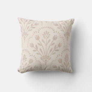 Soft Muted Taupe & Beige Floral Scallop Pattern Cushion