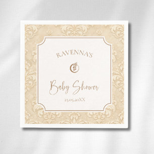 Soft Natural Brown Ornament Gold Leaf Baby Shower Napkin