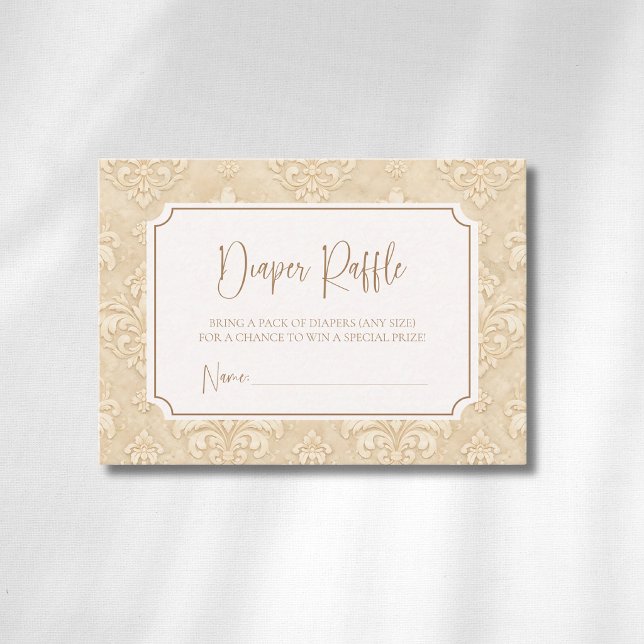 Soft Natural Brown Ornament Leaf Diaper Raffle Enclosure Card (Creator Uploaded)