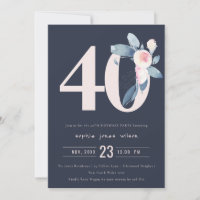 SOFT NAVY BLUSH BLUE FLORAL 40TH ANY AGE BIRTHDAY