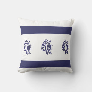 soft navy  fish  on  white  PILLOW coastal living