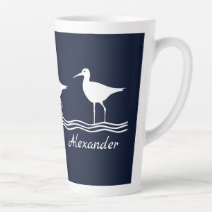 soft navy Sand Pipers on white PILLOW Latte Mug