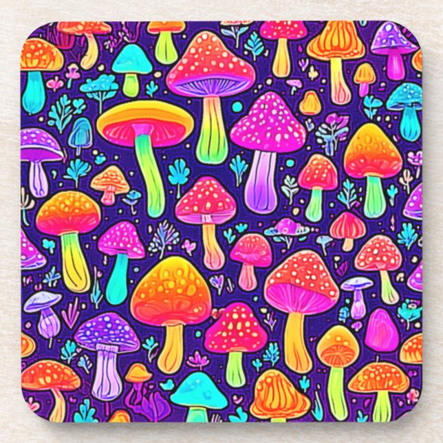 Soft Neon: Cartoon Mushroom Patch Coaster (Front)