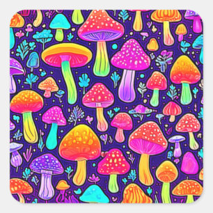 Soft Neon: Cartoon Mushroom Patch Square Sticker