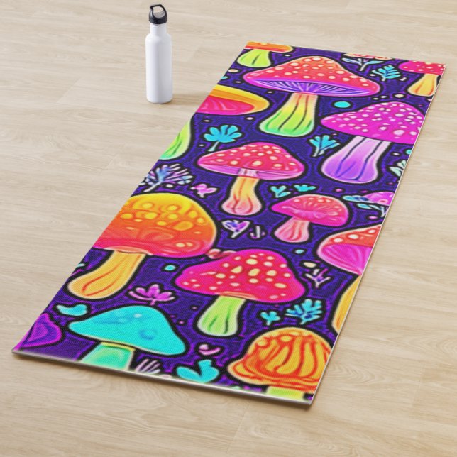 Soft Neon: Cartoon Mushroom Patch Yoga Mat (In Situ)