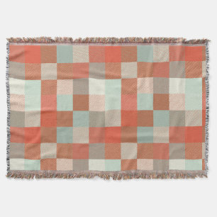 Soft Neural Frosty Green and Warm Orange Chequered Throw Blanket