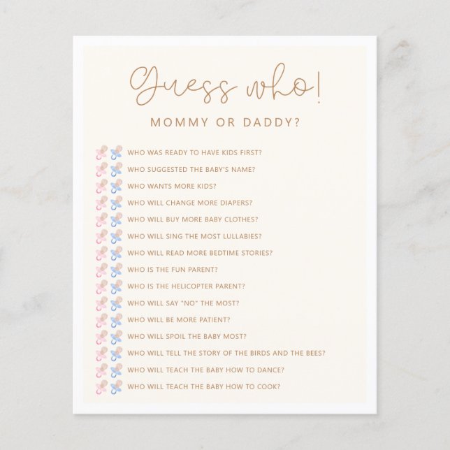 Soft Neutral Baby Shower Guess Who Game (Front)