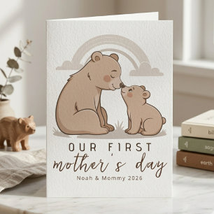 Soft Neutral Bear Mom Baby First Mothers Day Love Card