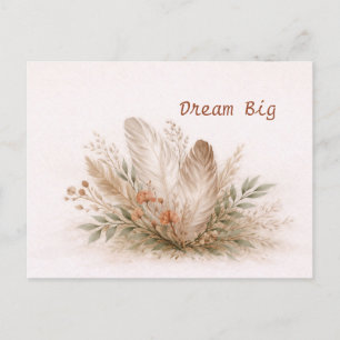 Soft Neutral Boho Feather Botanical Watercolor Postcard