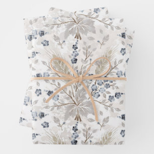 Soft Neutral Boho Floral Botanical Spring Pattern Wrapping Paper Sheet