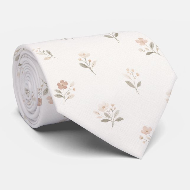 Soft Neutral Botanical Tie (Rolled)