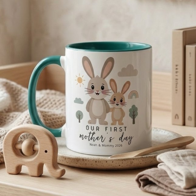 Soft Neutral Bunny Mom Baby First Mothers Day Mug (Creator Uploaded)