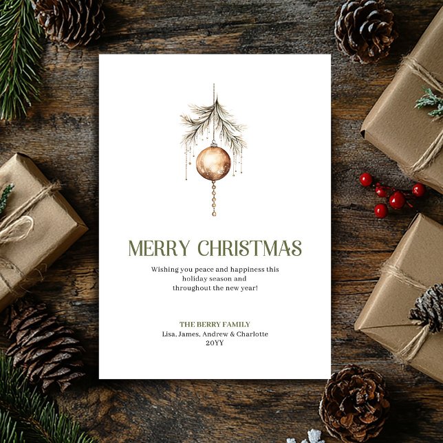 Soft Neutral Christmas Ornament Gold Script   Holiday Card (Soft Neutral Christmas Ornament Gold Script Holiday Card)