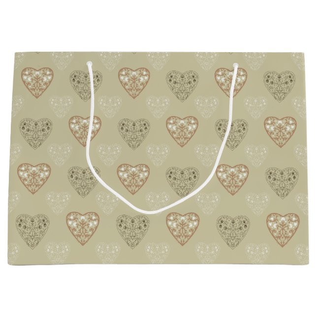 Soft Neutral Floral Hearts Patterned Large Gift Bag (Front)