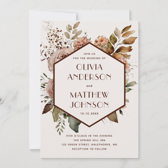 Soft Neutral Floral Wedding | Elegant Blush Garden Invitation (Front)
