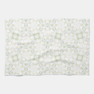 Soft Neutral Geometric Floral Tea Towel
