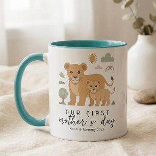 Soft Neutral Lion Mom Baby First Mothers Day Mug