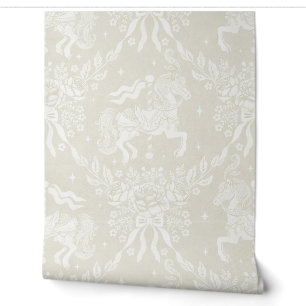 Soft Neutral Rococo Carousel Horses & Florals Wallpaper