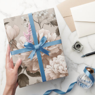 Soft Neutral Rose Beige Floral Pattern Wrapping Paper