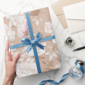 Soft Neutral Rose Beige Floral Pattern Wrapping Paper