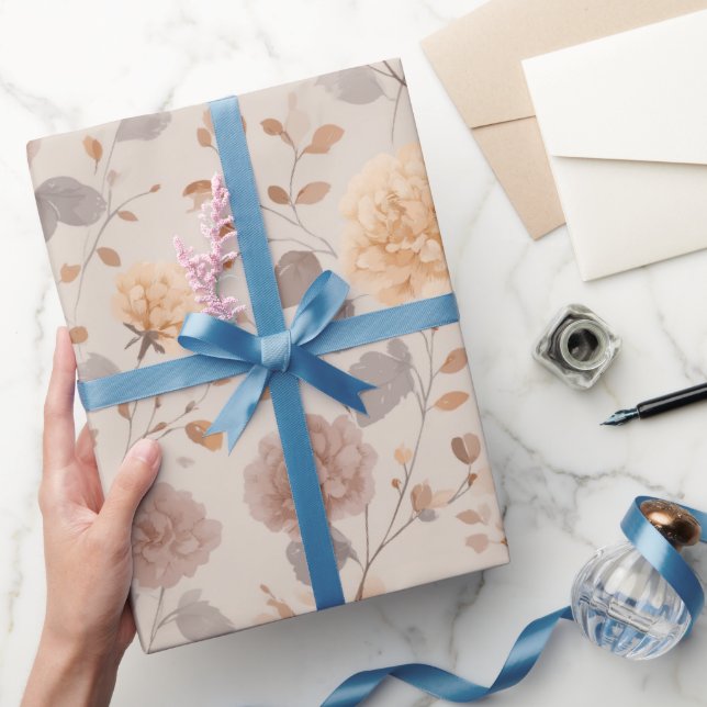 Soft Neutral Rose Beige Floral Pattern Wrapping Paper (Gifting)