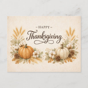 Soft Neutral Rustic Thanksgiving Pumpkin  Holiday Postcard