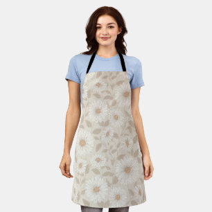 Soft Neutral Sunflower Cream Floral Pattern Apron