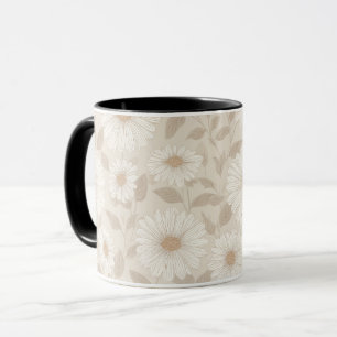 Soft Neutral Sunflower Cream Floral Pattern Mug