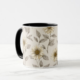 Soft Neutral Sunflower Cream Floral Pattern Mug
