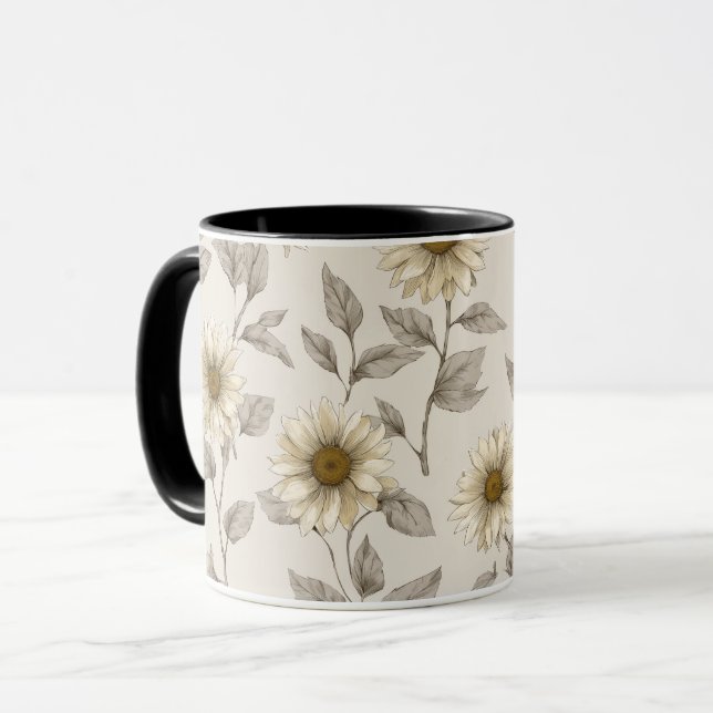 Soft Neutral Sunflower Cream Floral Pattern Mug (Front Left)