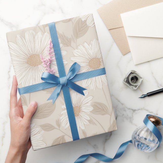 Soft Neutral Sunflower Cream Floral Pattern Wrapping Paper (Gifting)