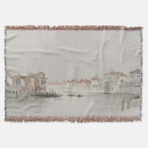 Soft Neutral Venice Canal Sketch Art Throw Blanket