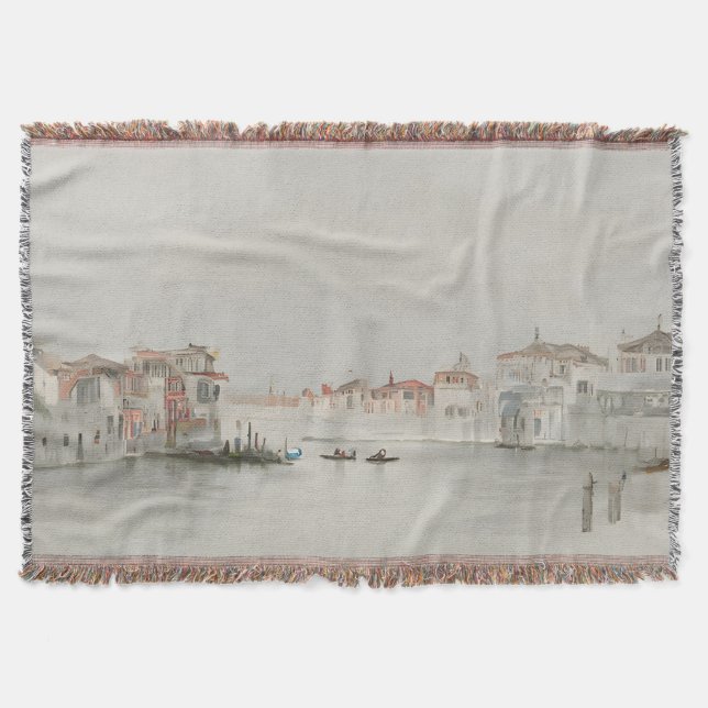 Soft Neutral Venice Canal Sketch Art Throw Blanket (Front)