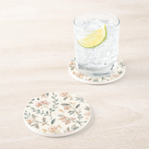 Soft Neutral Wildflower Sage Watercolor Botanical Coaster