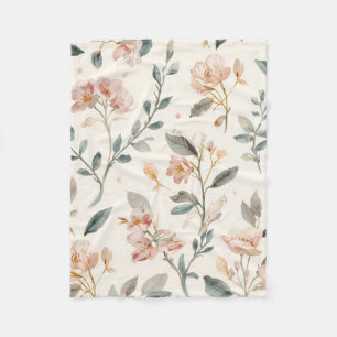 Soft Neutral Wildflower Sage Watercolor Botanical Fleece Blanket