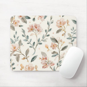 Soft Neutral Wildflower Sage Watercolor Botanical Mouse Mat