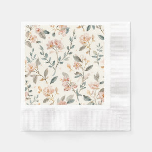 Soft Neutral Wildflower Sage Watercolor Botanical Napkin