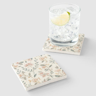 Soft Neutral Wildflower Sage Watercolor Botanical Stone Coaster