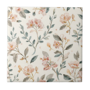 Soft Neutral Wildflower Sage Watercolor Botanical Tile