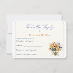 Soft Neutral Wildflower Wedding Minimal  RSVP Card