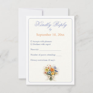 Soft Neutral Wildflower Wedding Minimal  RSVP Card